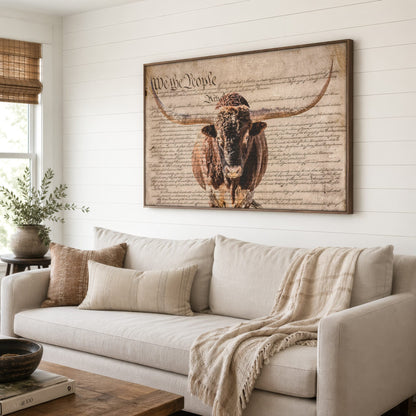 Rustic Patriotic Wall Art - Longhorn & U.S. Constitution