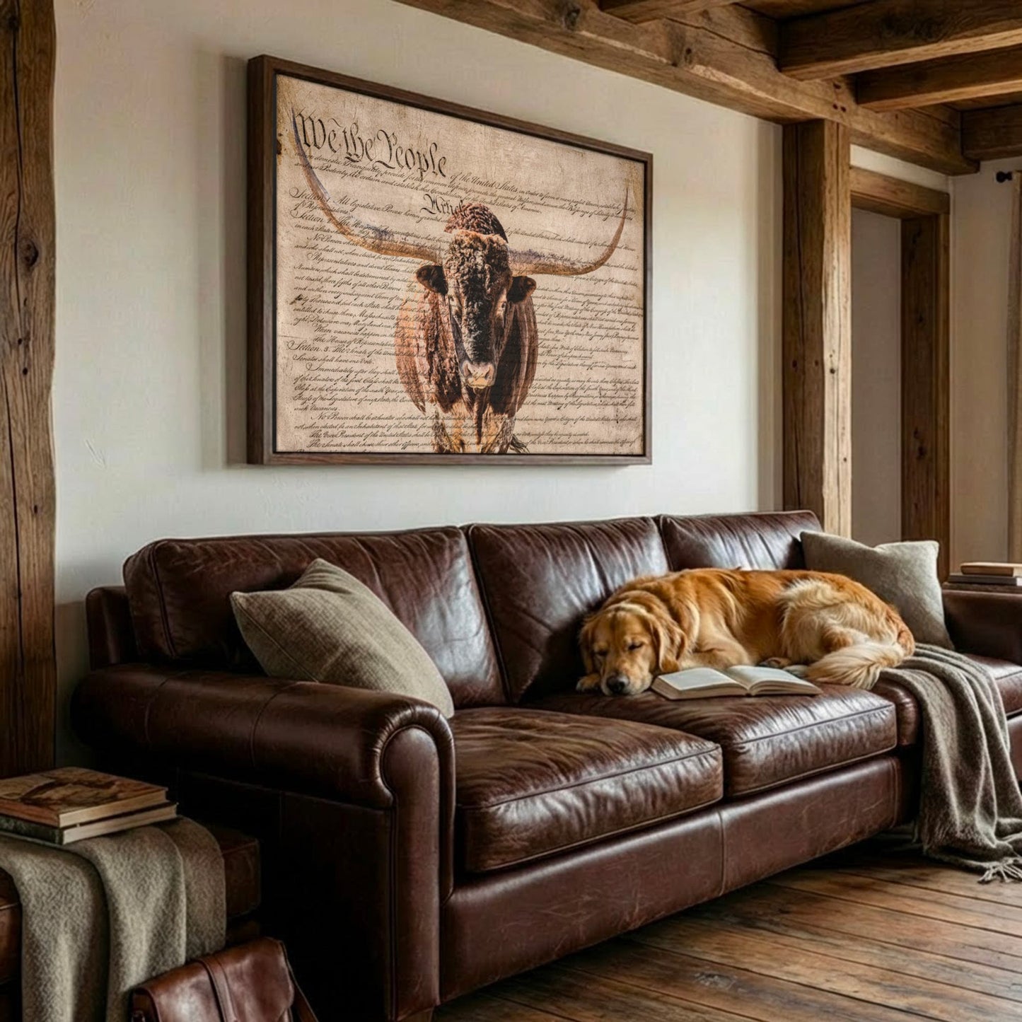 Rustic Patriotic Wall Art - Longhorn & U.S. Constitution