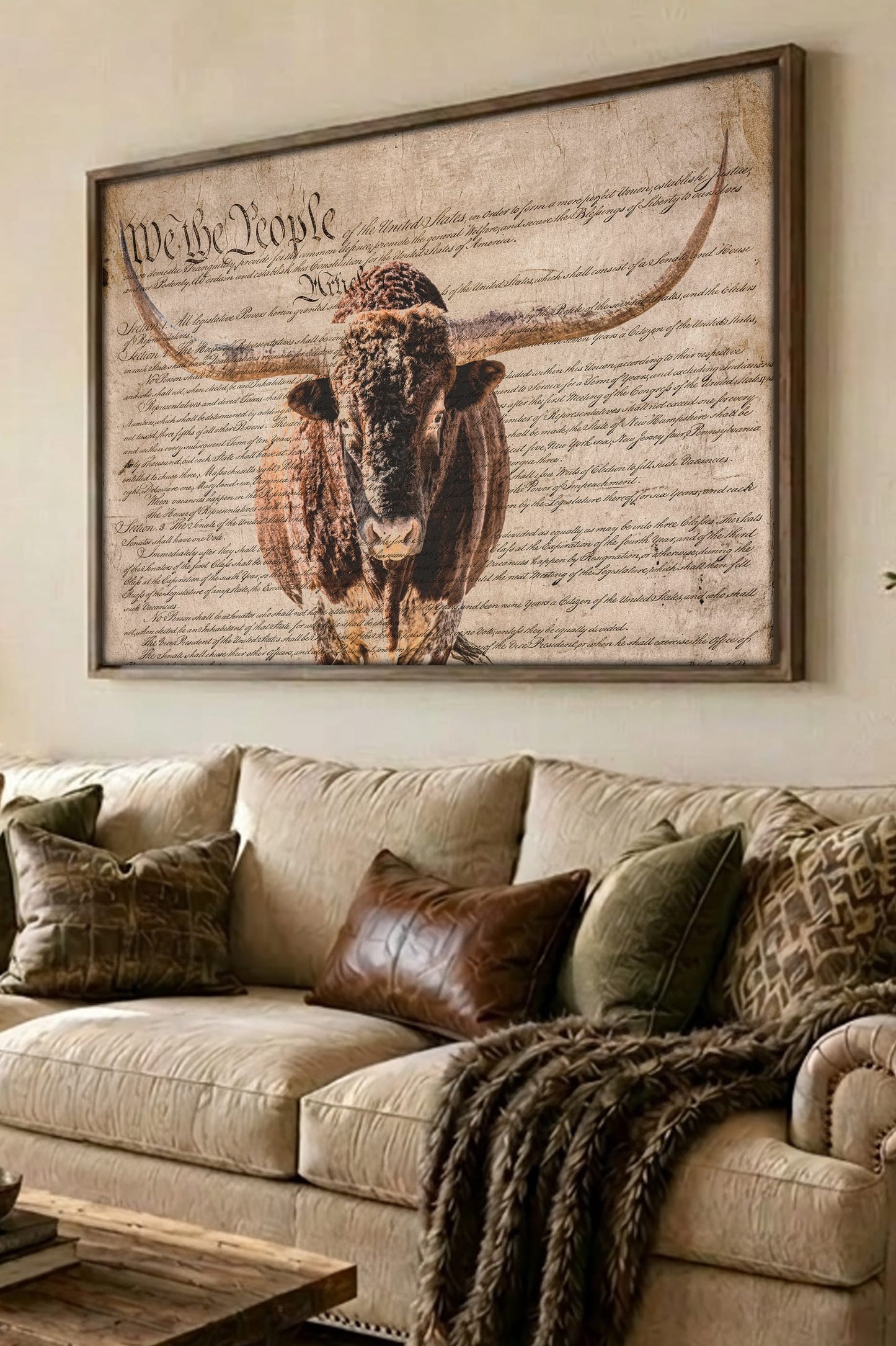 Rustic Patriotic Wall Art - Longhorn & U.S. Constitution