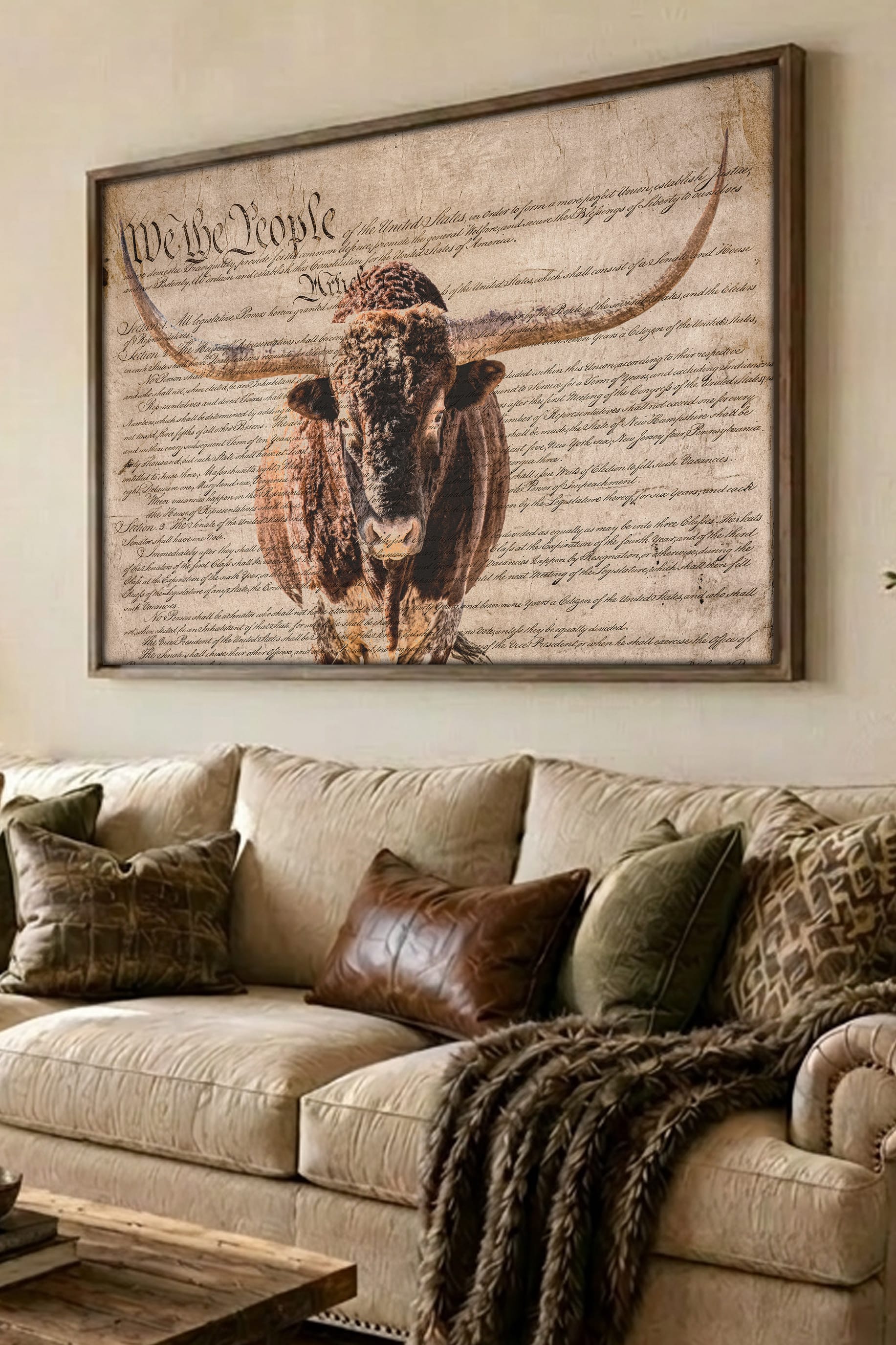 Rustic Patriotic Wall Art - Longhorn & U.S. Constitution