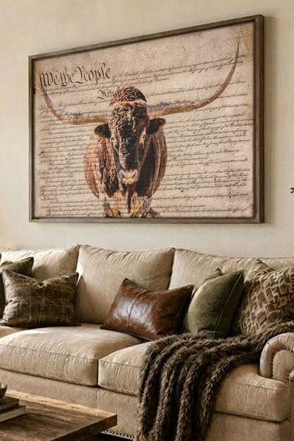 Rustic Patriotic Wall Art - Longhorn & U.S. Constitution
