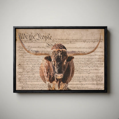 Rustic Patriotic Wall Art - Longhorn & U.S. Constitution