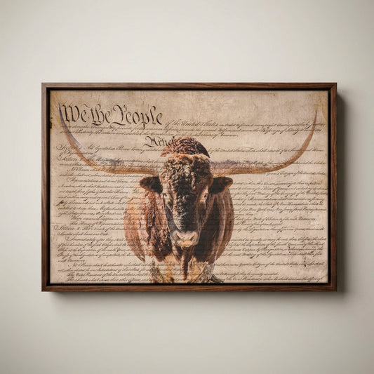 Rustic Patriotic Wall Art - Longhorn & U.S. Constitution