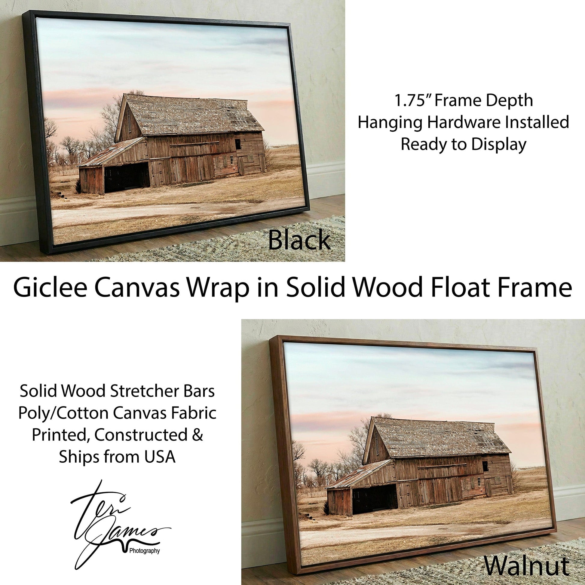 Rustic Wall Art Canvas - Old Barn Canvas Farmhouse Wall Decor & Cozy Accent Canvas-Black Frame / 12 x 18 Inches Wall Art Teri James Photography