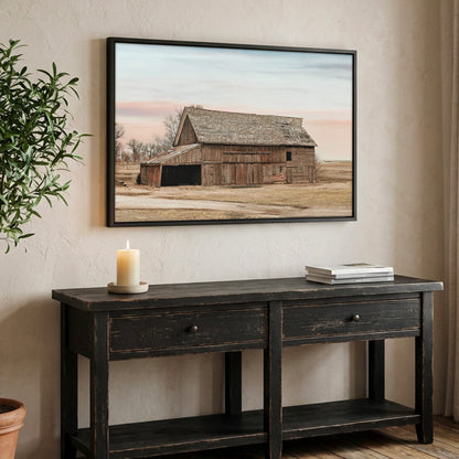 Rustic Wall Art Canvas - Old Barn Farmhouse Wall Decor Canvas-Black Frame / 12 x 18 Inches
