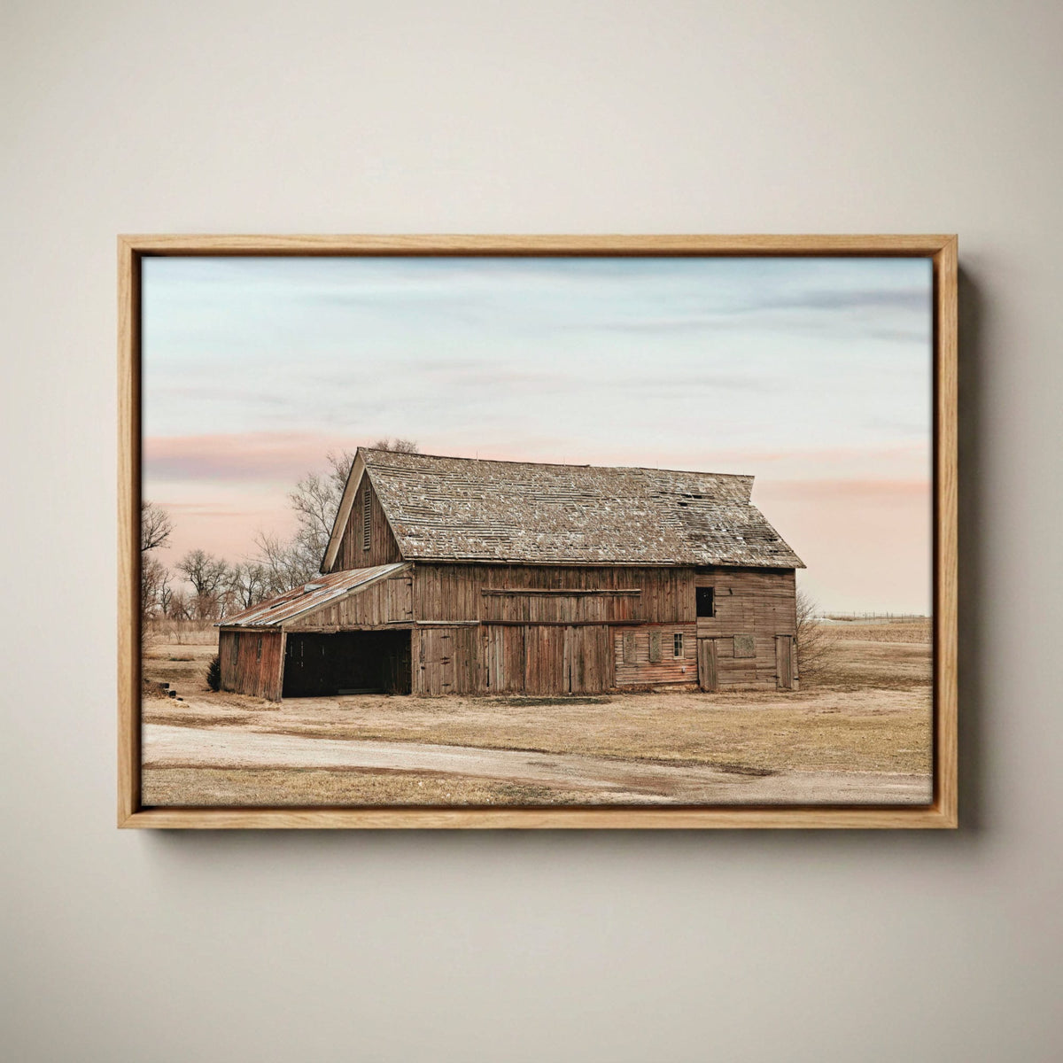 Rustic Wall Art Canvas - Old Barn Farmhouse Wall Decor Canvas-Natural Oak Float Frame / 12 x 18 Inches