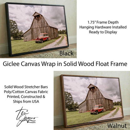 Rustic Wall Art – Old Barn Canvas with Classic Willy's Jeep Print for Cozy Home Decor Canvas-Black Frame / 12 x 18 Inches Wall Art Teri James Photography