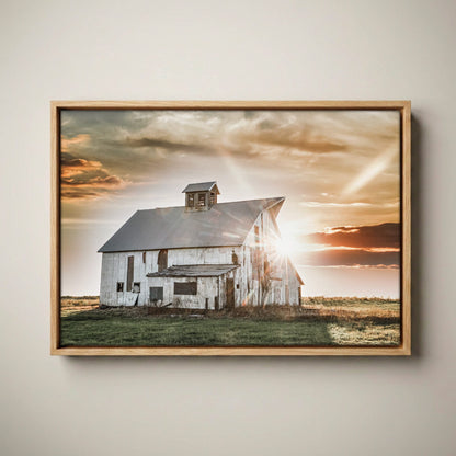 Rustic Wall Art Old Barn Print – Farmhouse Wall Decor Canvas-Natural Oak Float Frame / 12 x 18 Inches