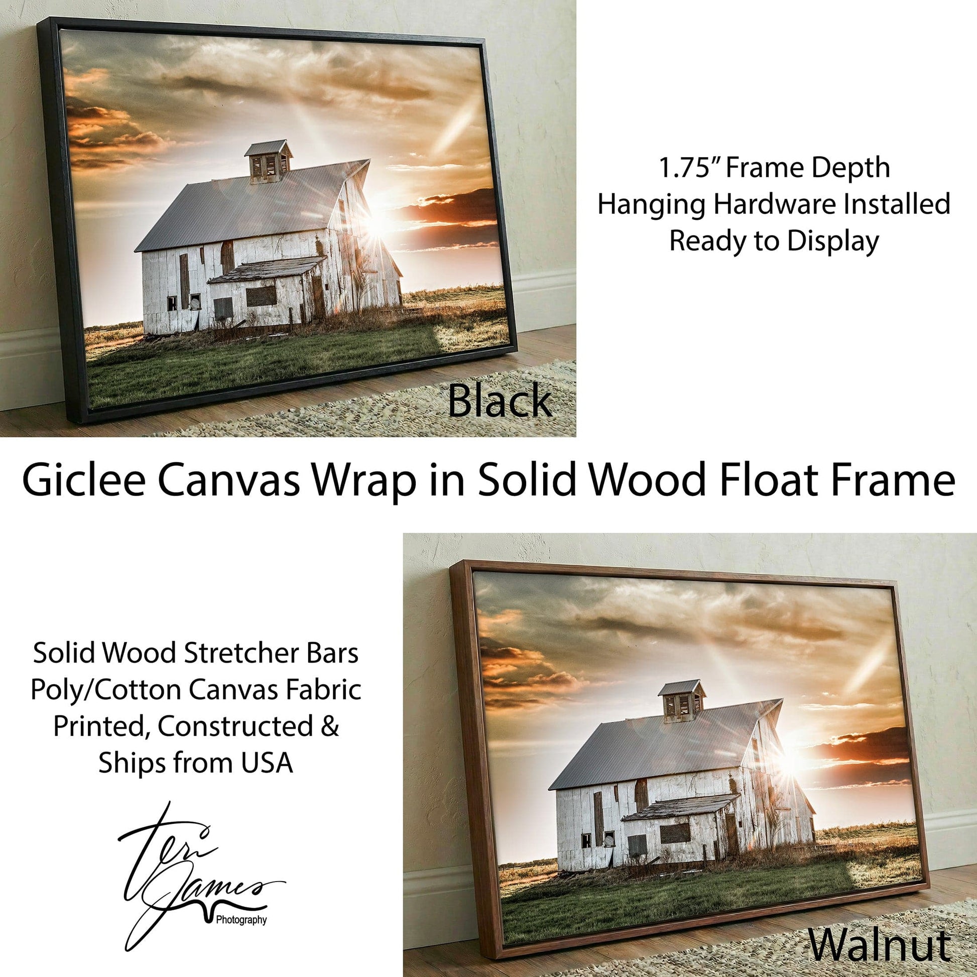 Rustic Wall Art Old Barn Print – Farmhouse Wall Decor with Vintage Canvas Canvas-Black Frame / 12 x 18 Inches Wall Art Teri James Photography