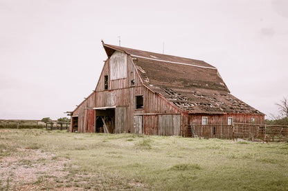 Rustic Wall Art - Old Red Barn Print Mounted Photo Print / 12 x 18 Inches
