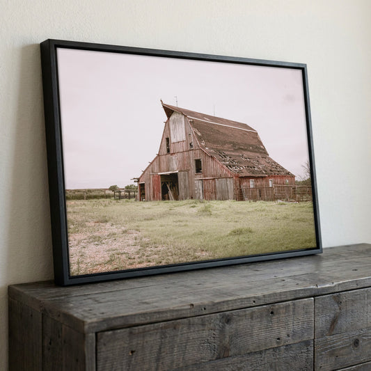 Rustic Wall Art - Old Red Barn Print Canvas-Black Frame / 12 x 18 Inches