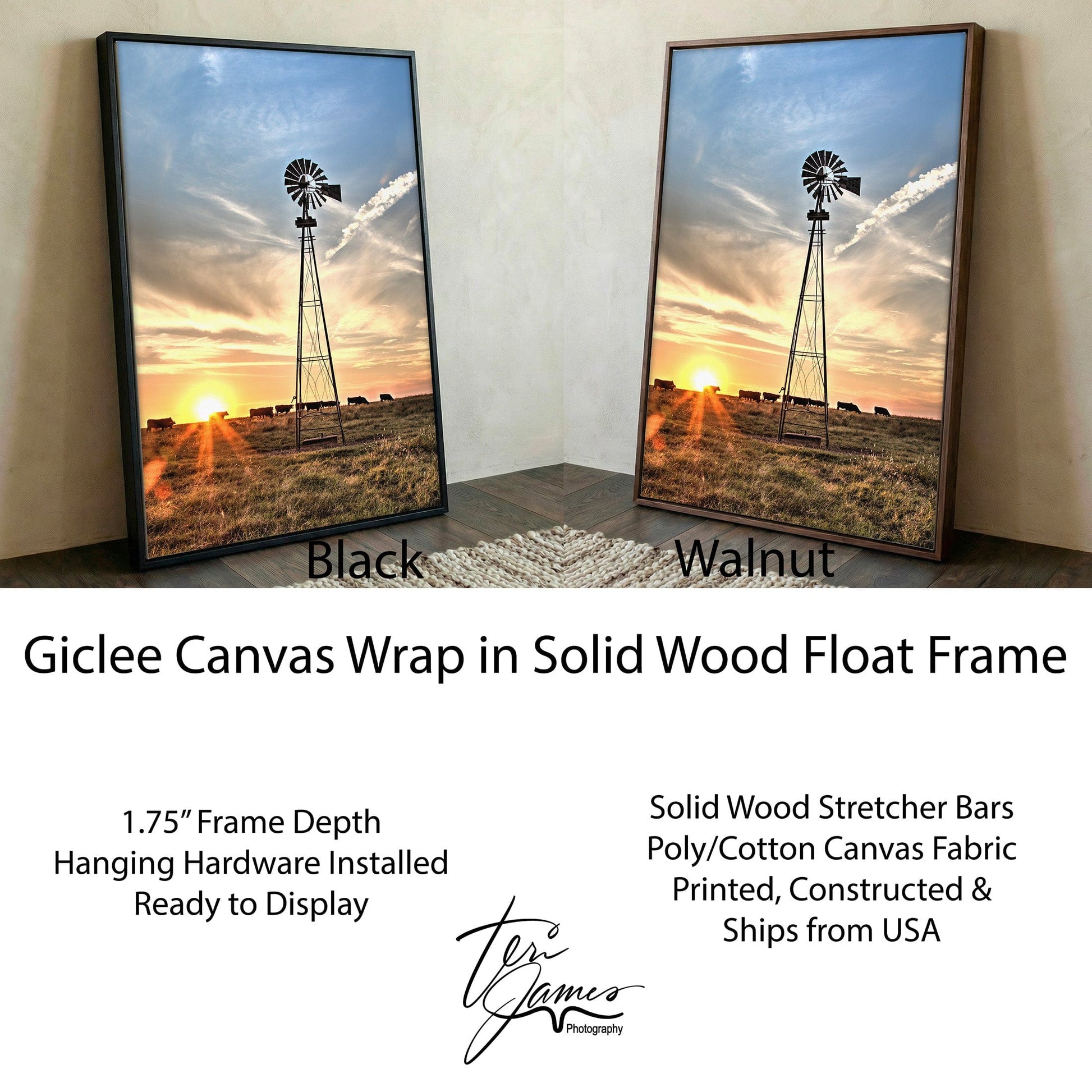 Rustic Wall Art – Old Windmill Print with Black Angus Canvas for Farmhouse Decor Canvas-Black Frame / 12 x 18 Inches Wall Art Teri James Photography