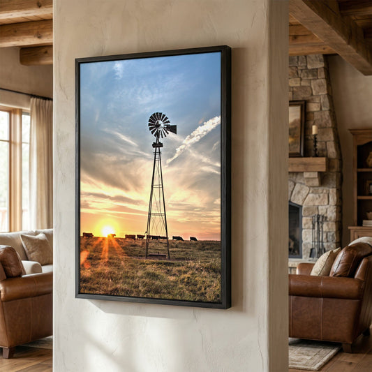 Rustic Wall Art – Old Windmill Print with Black Angus Canvas for Farmhouse Decor Canvas-Black Frame / 12 x 18 Inches Wall Art Teri James Photography