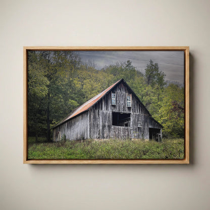Rustic Wall Decor – Old Barn Art Canvas Canvas-Natural Oak Float Frame / 12 x 18 Inches