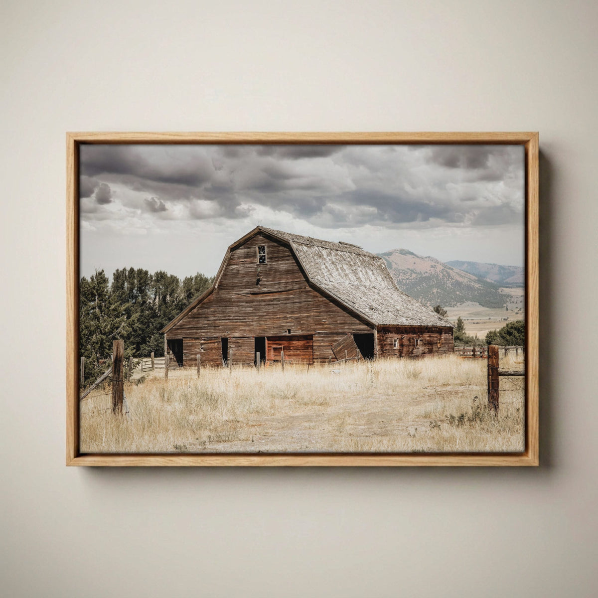 Rustic Wall Decor - Old Barn Canvas Print Canvas-Natural Oak Float Frame / 12 x 18 Inches