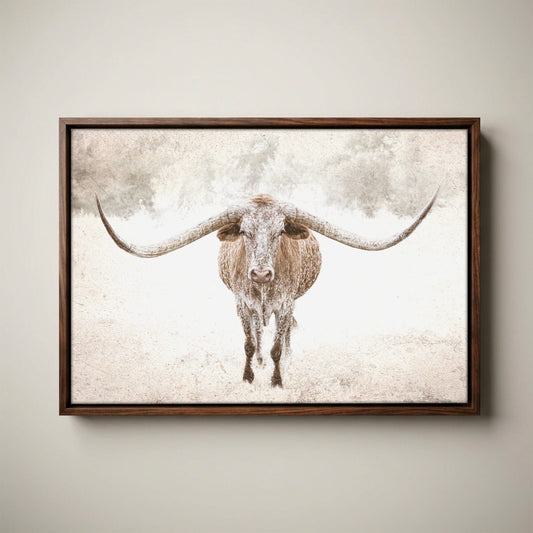 Sepia Longhorn Canvas - Rustic Texas Print With Sepia Tone