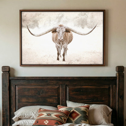Sepia Longhorn Canvas Rustic Texas Wall Art Print With Sepia Tone Artwork Canvas-Walnut Frame / 12 x 18 Inches Wall Art Teri James Photography