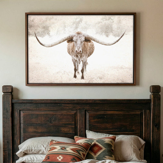 Sepia Longhorn Canvas Rustic Texas Wall Art Print With Sepia Tone Artwork Canvas-Walnut Frame / 12 x 18 Inches Wall Art Teri James Photography