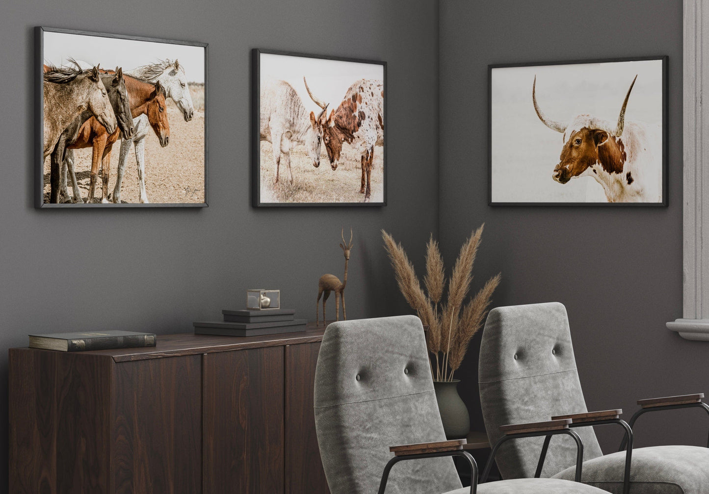 Sepia Western Art, Set of 3 Canvas-Black Frame (Set of 3) / 12 x 18 Inches Wall Art Teri James Photography