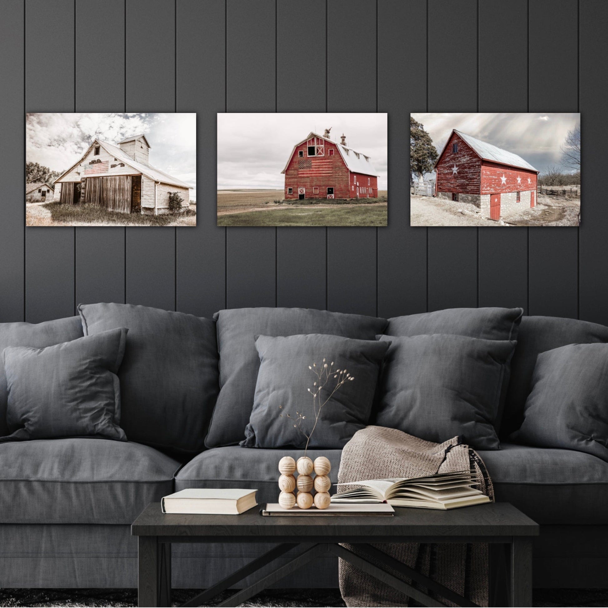 Set of 3 Patriotic Old Barn Prints Canvas-Unframed (Set of 3) / 12 x 18 Inches Wall Art Teri James Photography