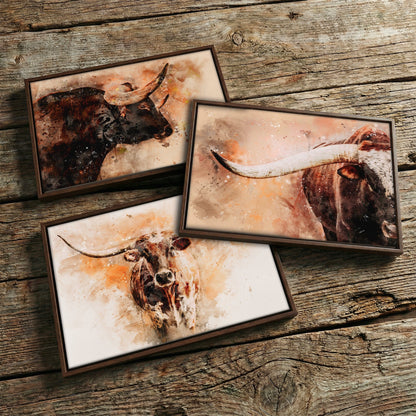 Set of 3 Texas Longhorn Prints Wall Art Teri James Photography
