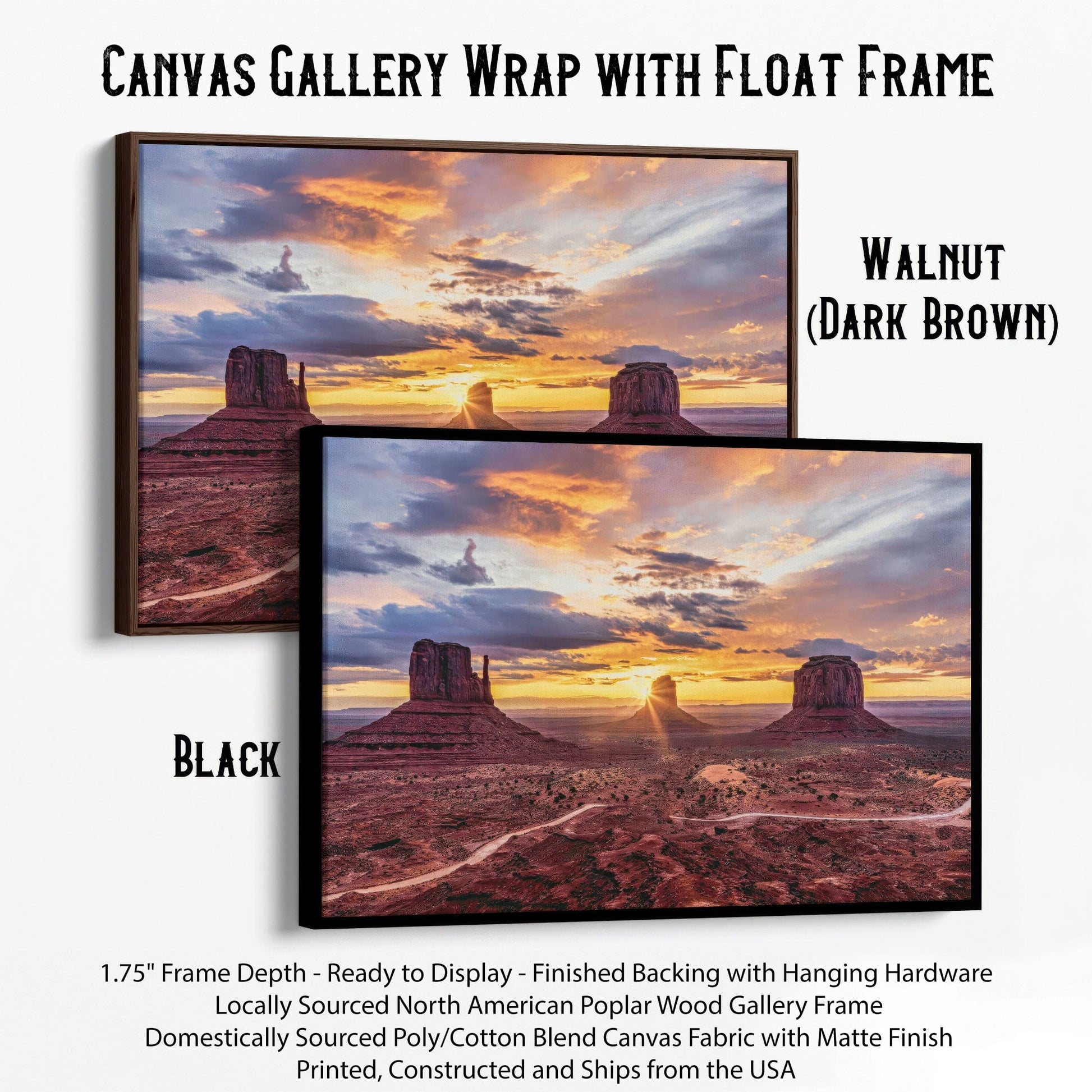 Southwest Home Decor Wall Art - Monument Valley Canvas-Black Frame / 12 x 18 Inches Wall Art Teri James Photography
