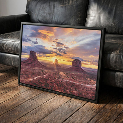 Southwest Wall Art - Monument Valley Desert Landscape Canvas Canvas-Black Frame / 12 x 18 Inches