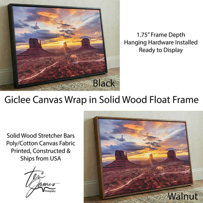 Southwest Wall Art - Monument Valley Sunrise Desert Landscape Canvas Print Canvas-Black Frame / 12 x 18 Inches Wall Art Teri James Photography
