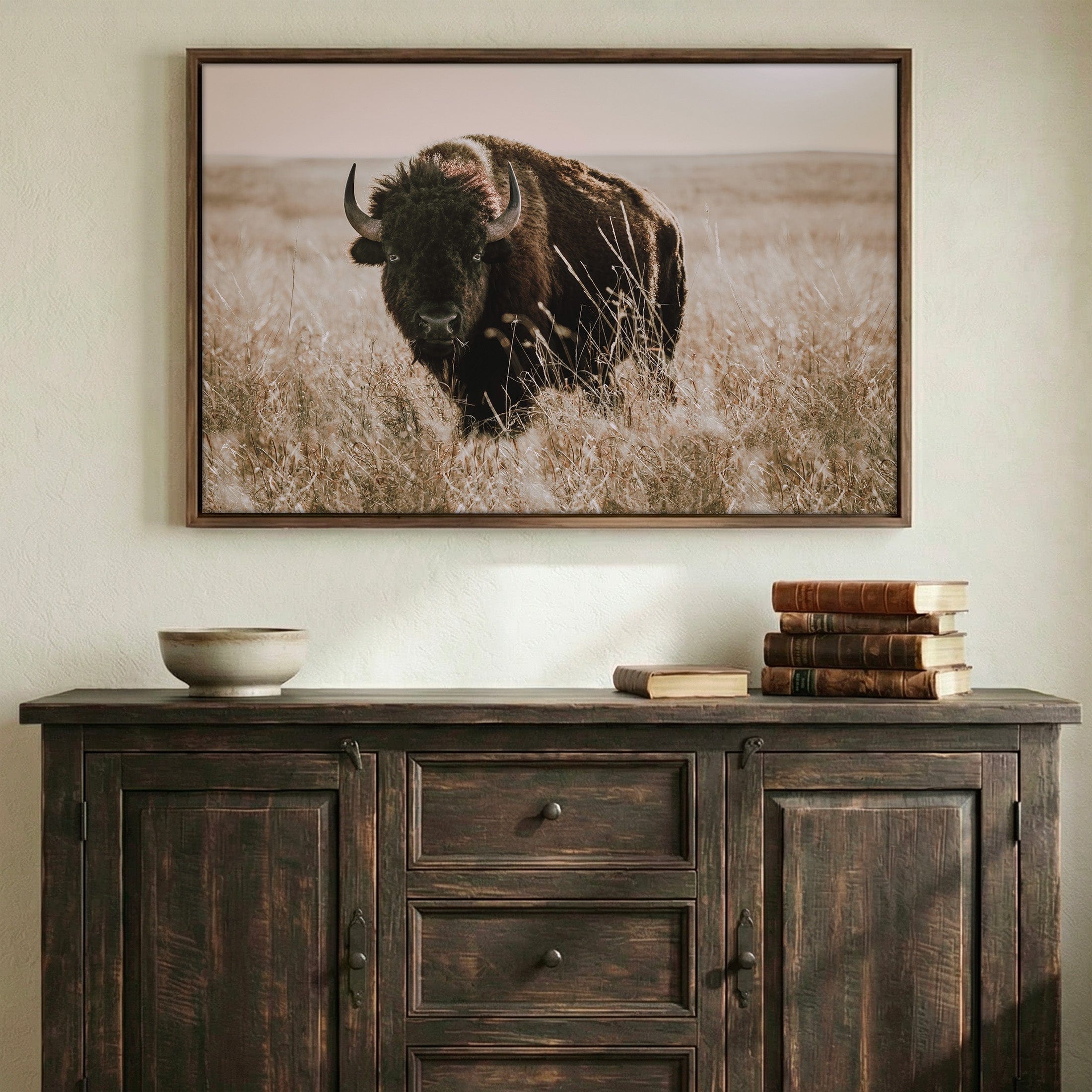 Tallgrass Prairie Bison Canvas: Vivid Buffalo Wall Art