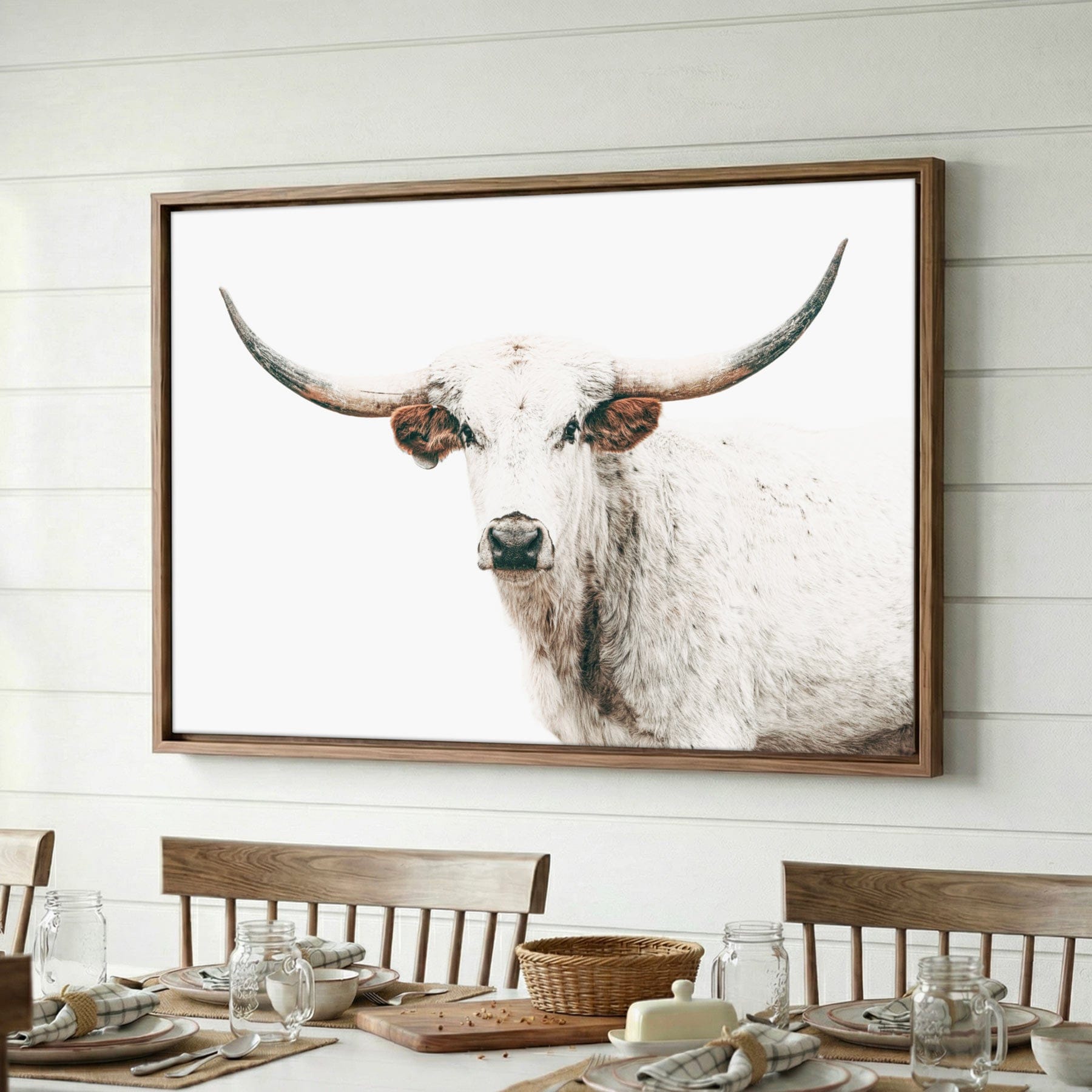 Texas Longhorn Art Rustic Home Decor - White Longhorn Canvas Print Farmhouse Wall Wall Art Teri James Photography
