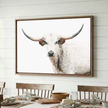Texas Longhorn Art Rustic Home Decor - White Longhorn Canvas Print Farmhouse Wall Wall Art Teri James Photography
