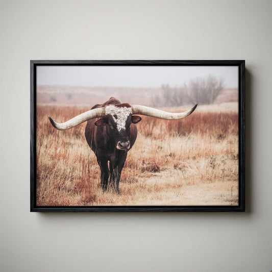 Texas Longhorn Bull Canvas - Western Wall Art for Living Room