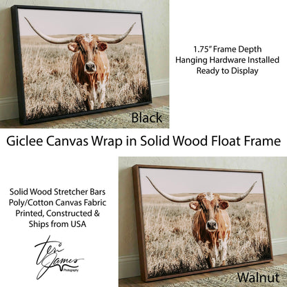 Texas Longhorn Canvas Art – Rustic Western Wall Decor for Farmhouse Living Room Canvas-Black Frame / 12 x 18 Inches Wall Art Teri James Photography