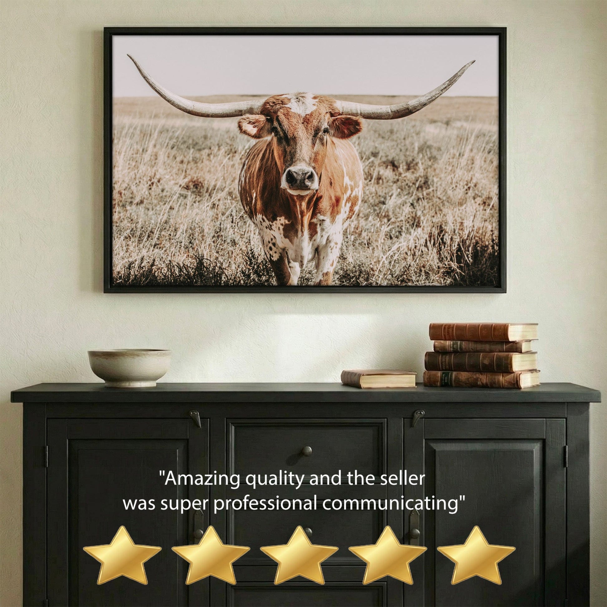 Texas Longhorn Canvas Art – Rustic Western Wall Decor for Farmhouse Living Room Wall Art Teri James Photography