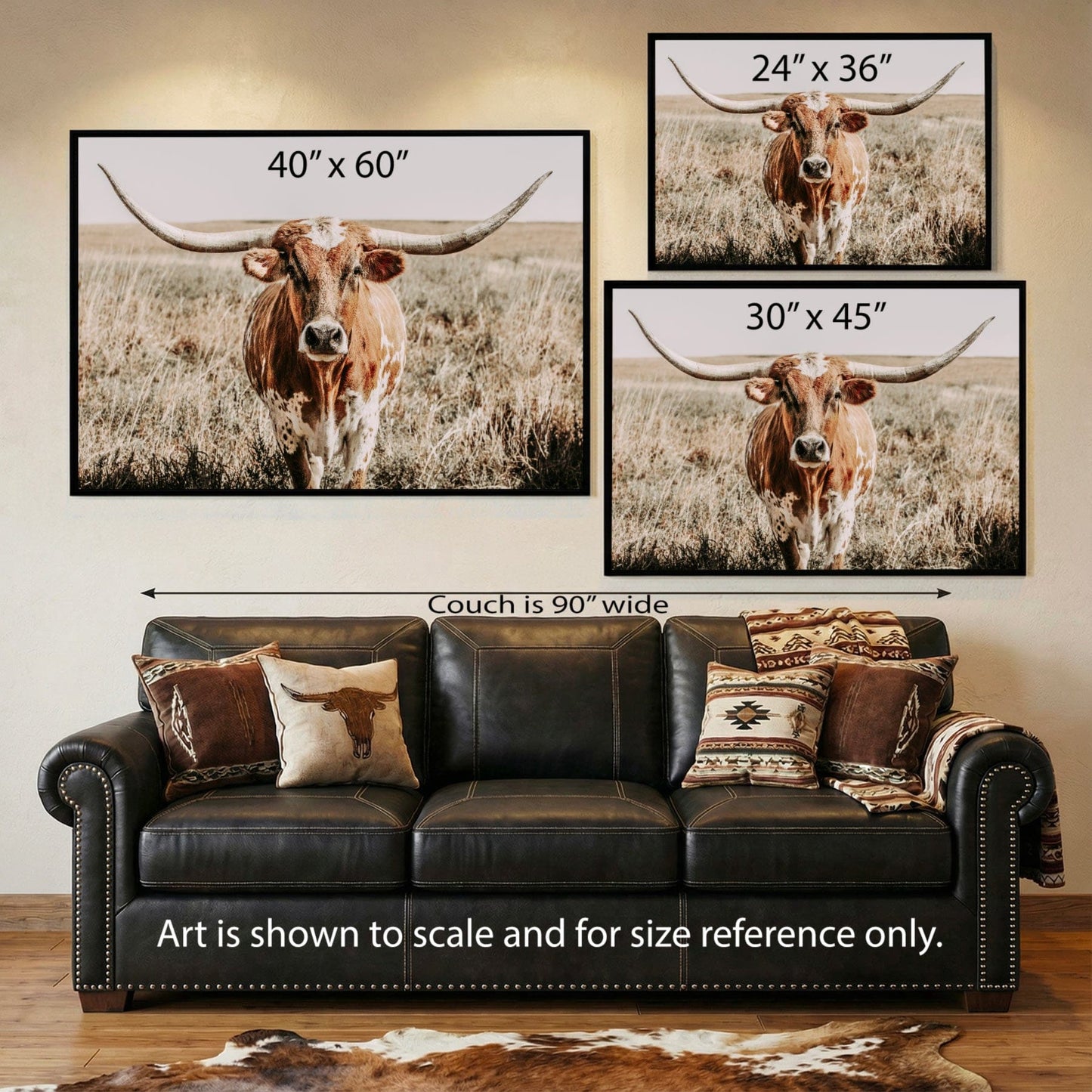Texas Longhorn Canvas Art – Rustic Western Wall Decor for Farmhouse Living Room Wall Art Teri James Photography