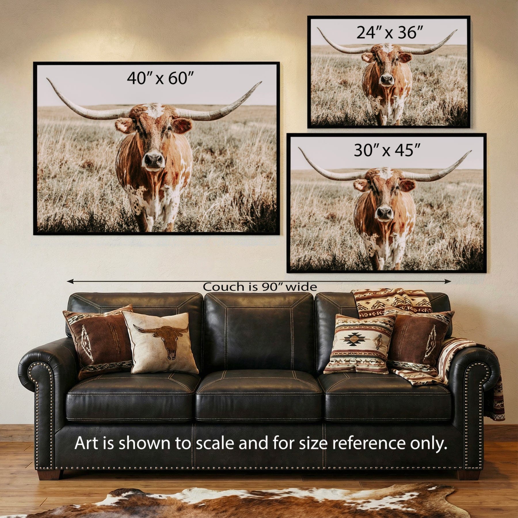 Texas Longhorn Canvas Art – Rustic Western Wall Decor for Farmhouse Living Room Wall Art Teri James Photography