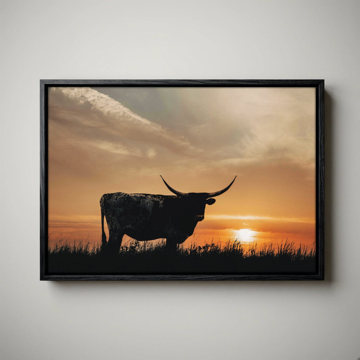 Texas Longhorn Canvas Print – Rustic Sunset