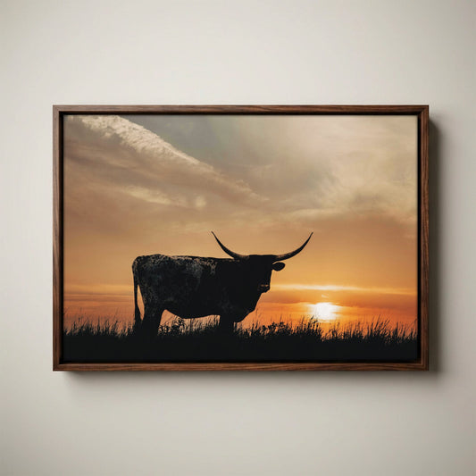 Texas Longhorn Canvas Print – Rustic Sunset