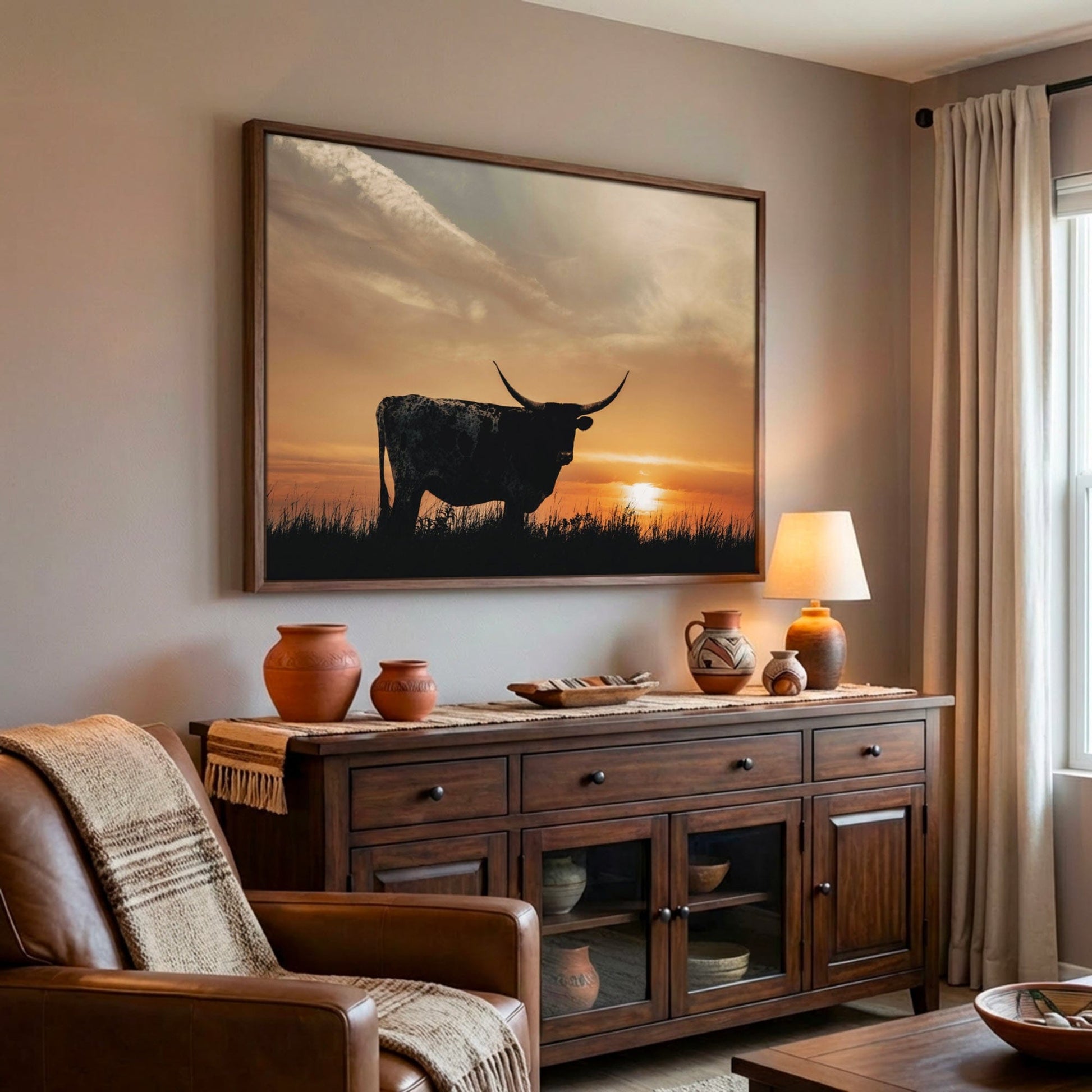 Texas Longhorn Canvas Print – Rustic Sunset Wall Art for Southwestern Home Decor Wall Art Teri James Photography