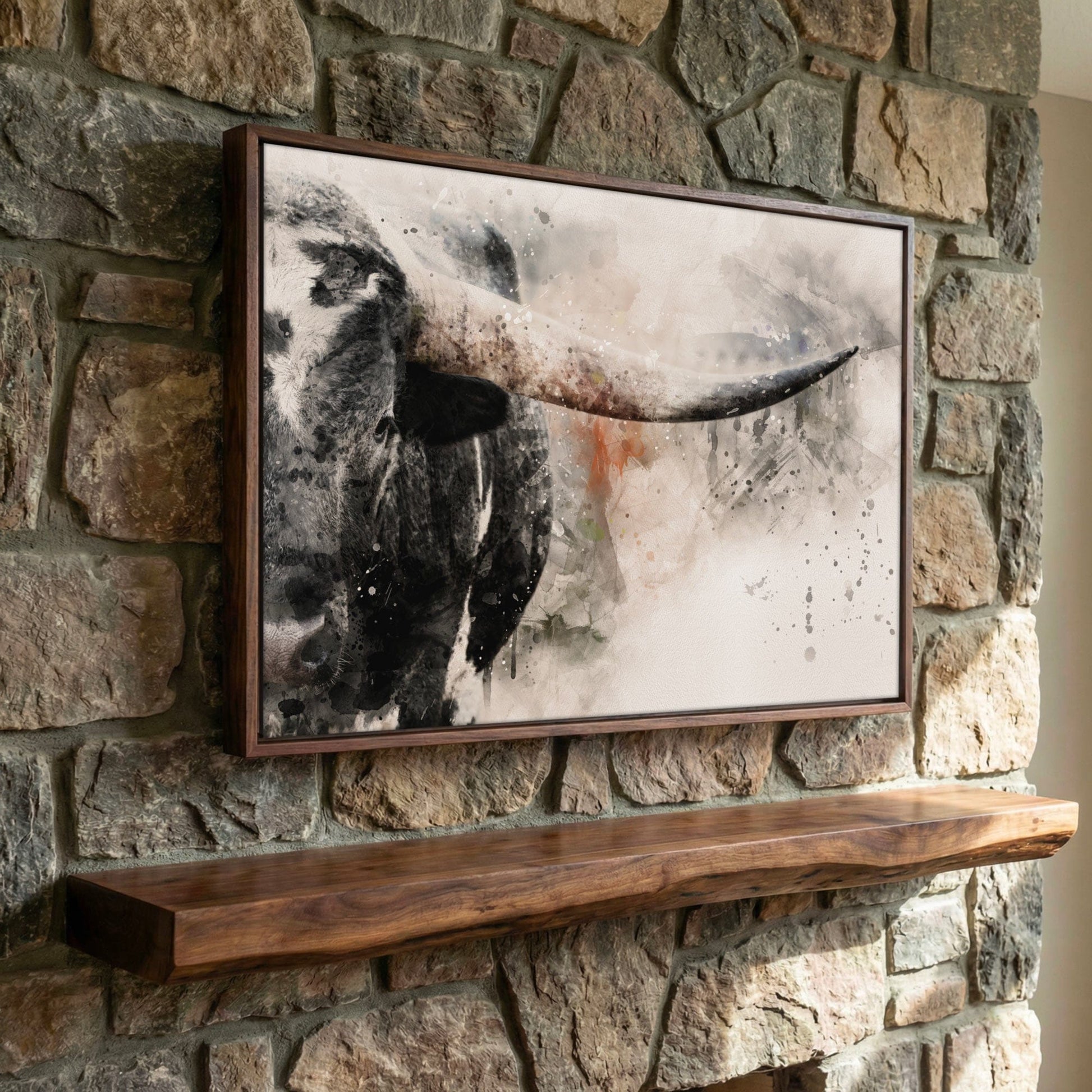 Texas Longhorn Canvas - Rustic Western Wall Art Watercolor Animal Print Wall Art Teri James Photography