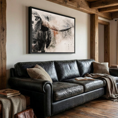Texas Longhorn Canvas - Rustic Western Wall Art Watercolor Animal Print Canvas-Black Frame / 12 x 18 Inches Wall Art Teri James Photography