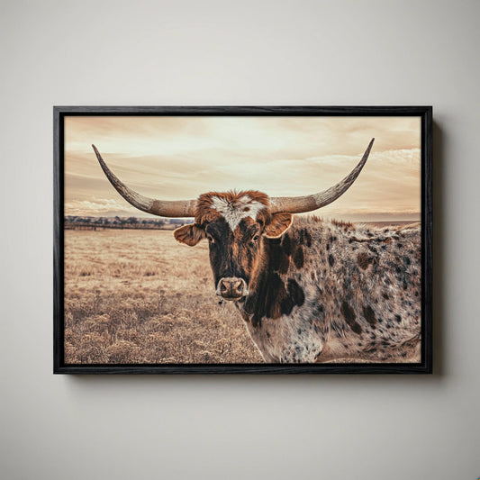 Texas Longhorn Canvas - Speckled Cow Wall Art