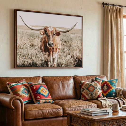 Texas Longhorn Canvas Art – Rustic Western Wall Decor