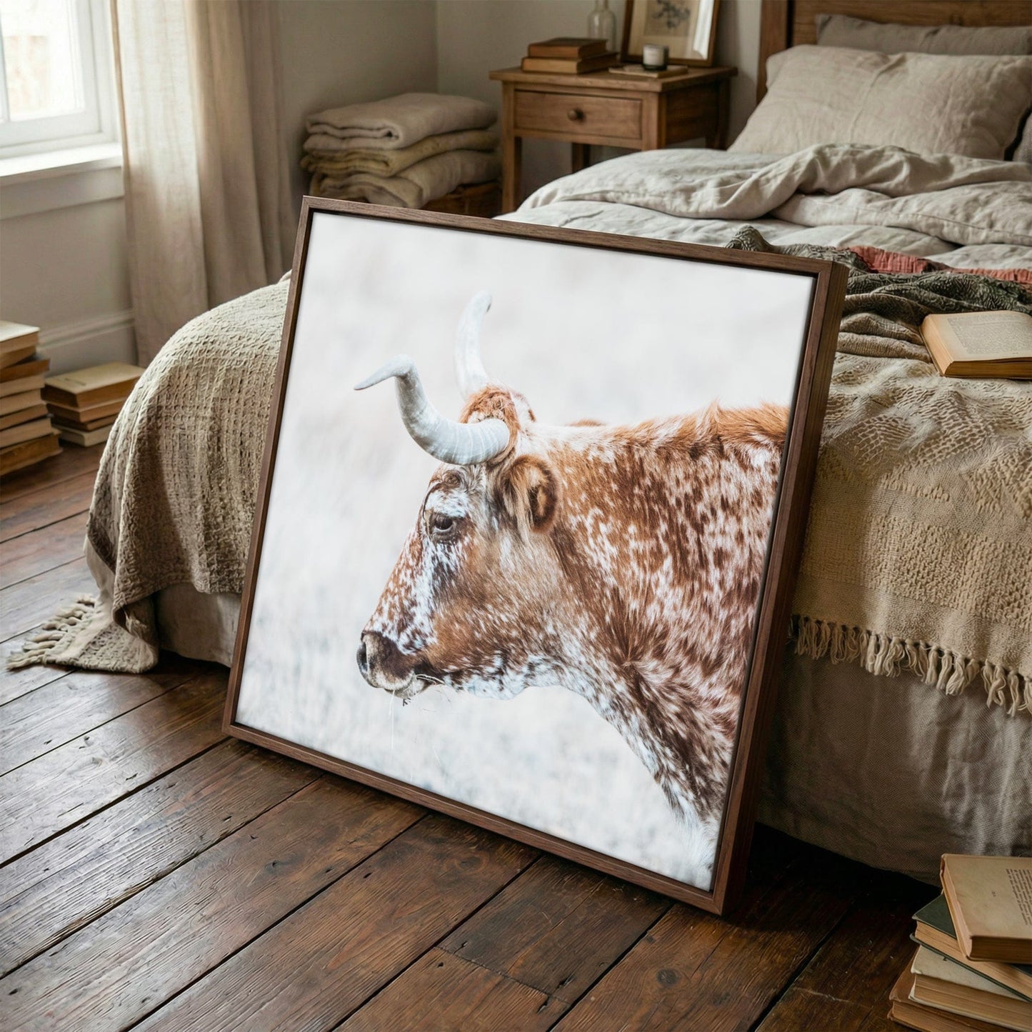 Texas Longhorn Cattle Art – Rustic Sepia Wall Art for Farmhouse Decor Wall Art Teri James Photography
