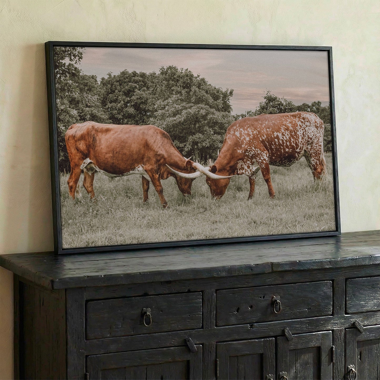 Texas Longhorn Cattle Wall Art in Muted Colors Wall Art Teri James Photography