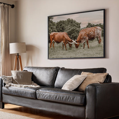 Texas Longhorn Cattle Wall Art in Muted Colors Wall Art Teri James Photography