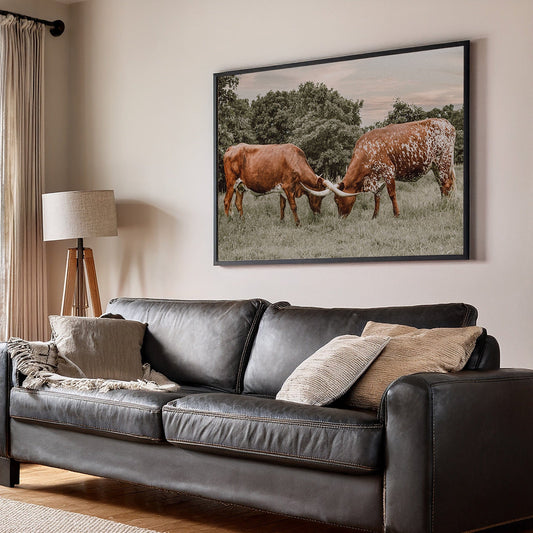 Texas Longhorn Cattle Wall Art in Muted Colors Wall Art Teri James Photography