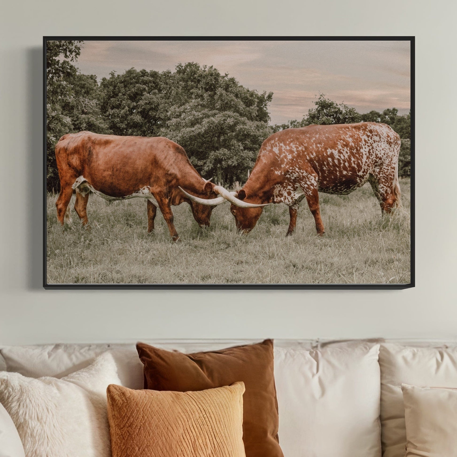 Texas Longhorn Cattle Wall Art in Muted Colors Wall Art Teri James Photography