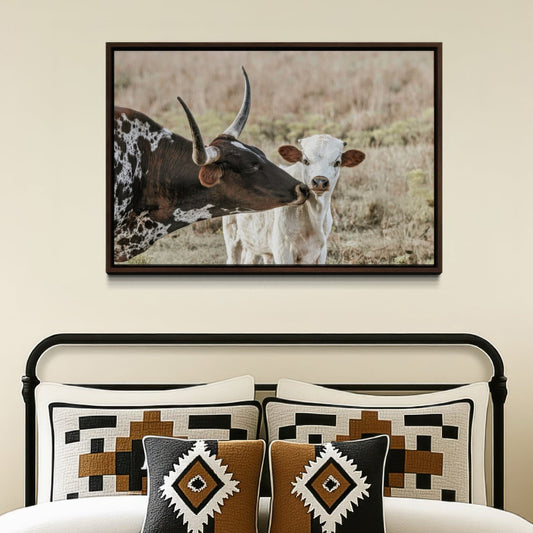 Texas Longhorn Cow and Calf Nursery Artwork Wall Art Teri James Photography