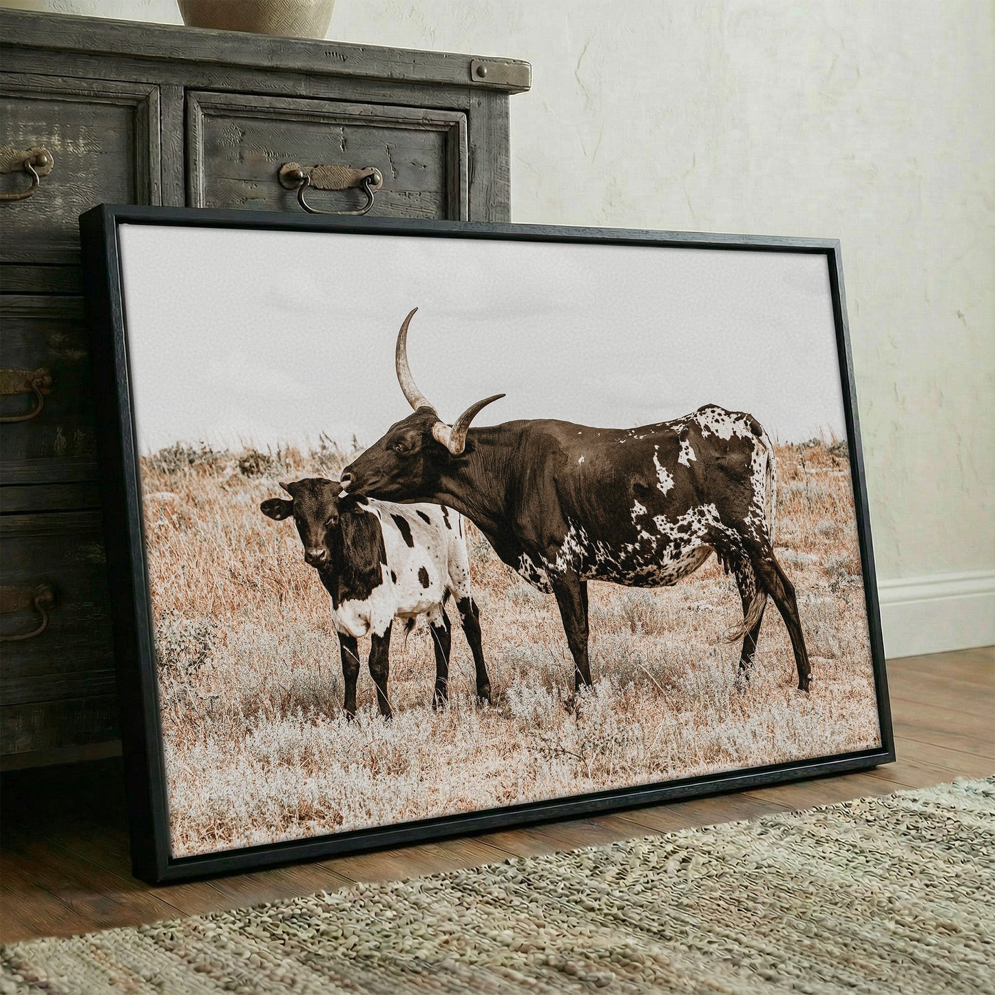 Texas Longhorn Cow & Calf Western Nursery Wall Art Wall Art Teri James Photography